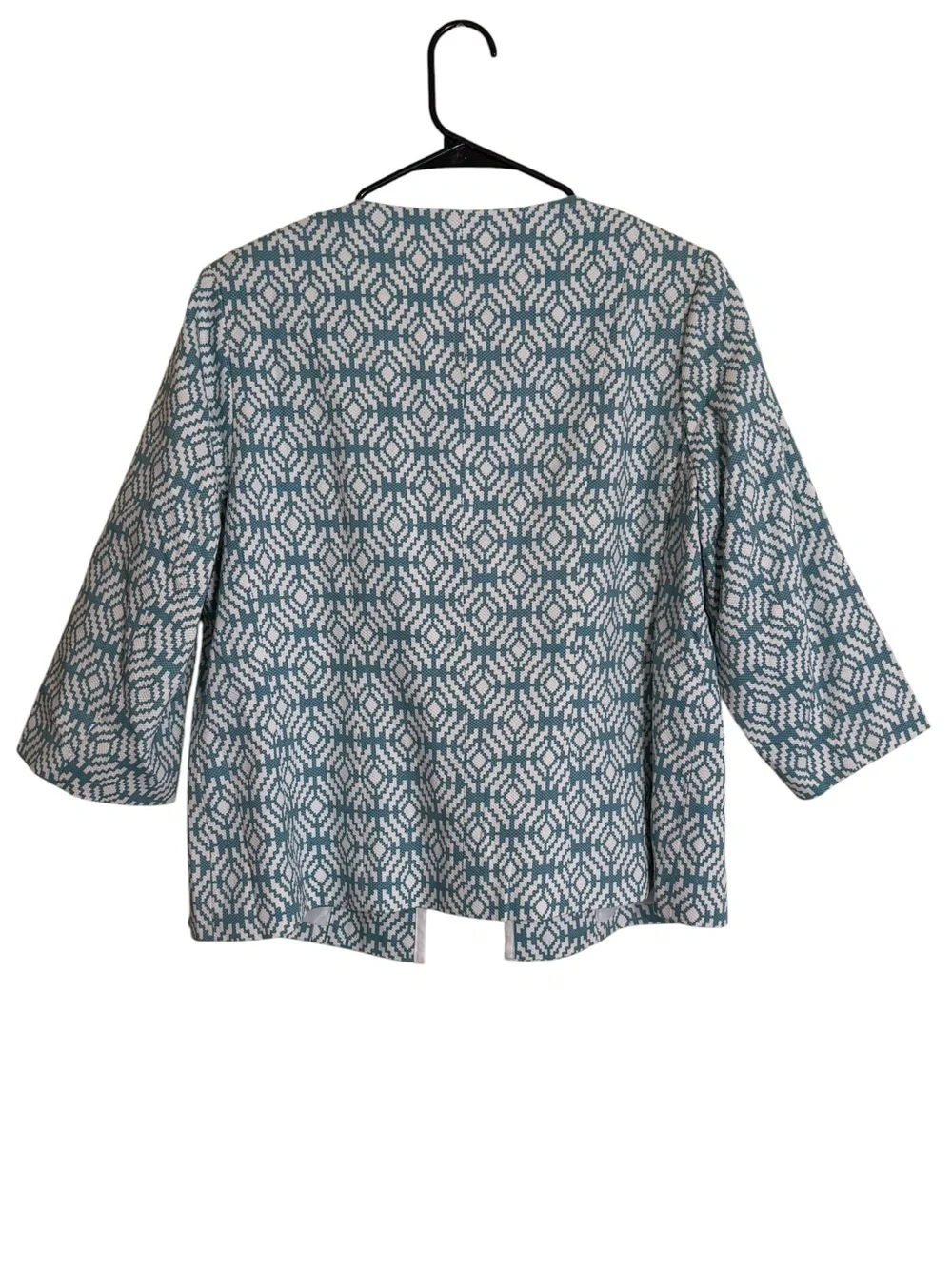 NWT Coldwater Creek Teal and White Geometric Open-Front Blazer